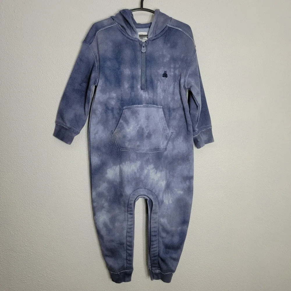Baby Gap Blue Tie Dye Fleece Hooded One Piece Romper‎ Jumpsuit 18-24 Months 2041